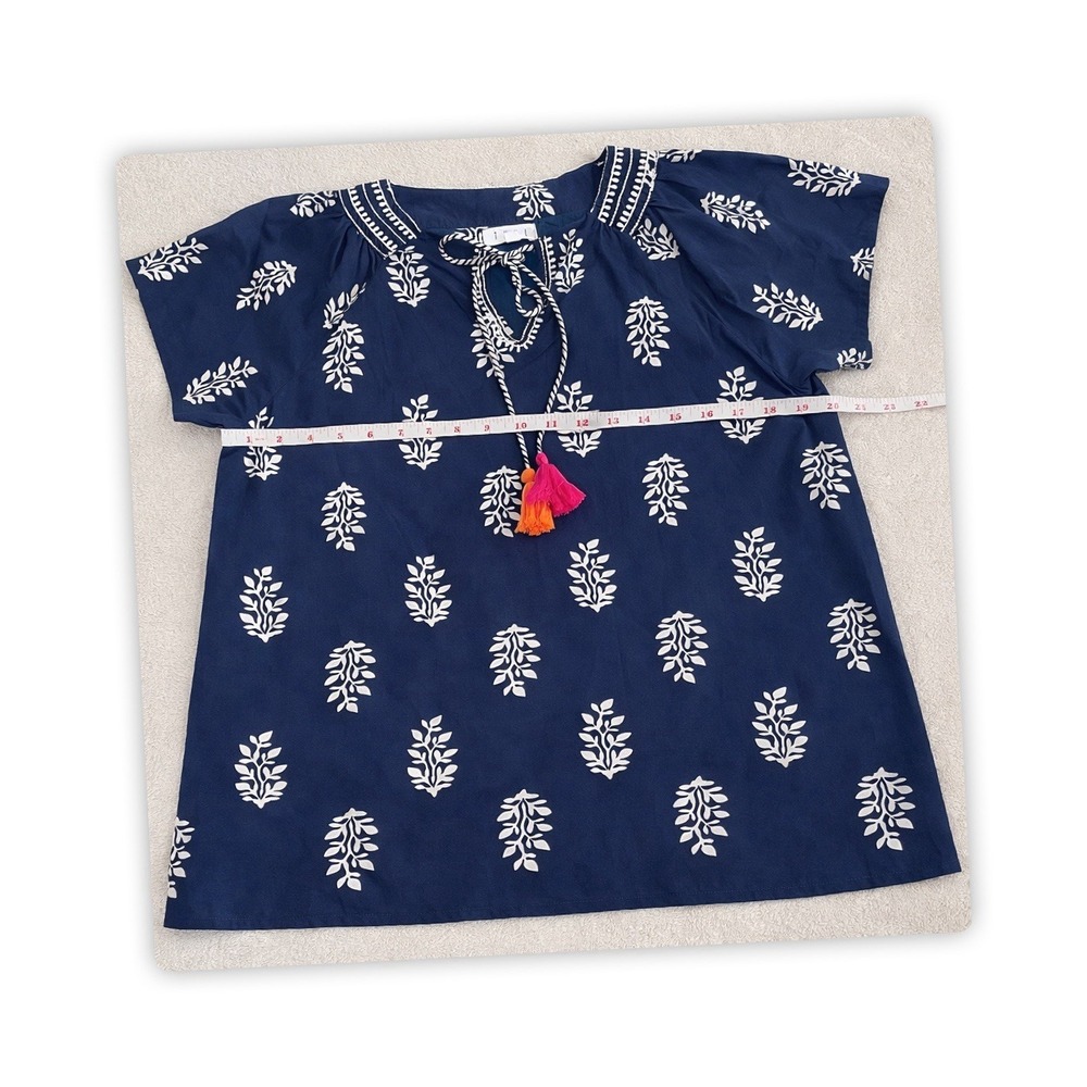 THML Women's Medium Blue Boho Tunic Top 100% Cotton Tassel Tie Neck Embroidered - Picture 5 of 8